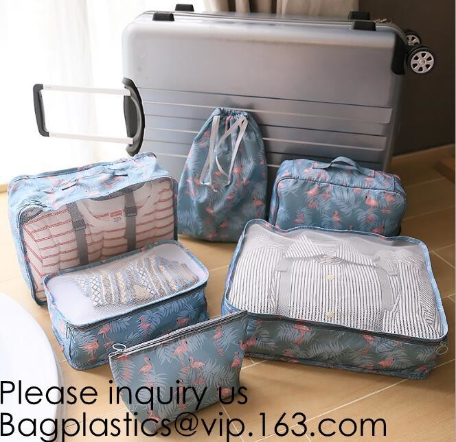 6pcs Travel Clothing Mesh Pouch Laundry Bag Travel Organizer Clothing packs Handle,metal zipper customize logo print mak