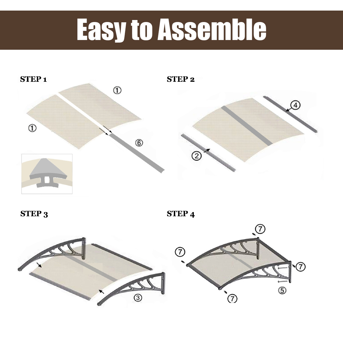 Lightweight 240cm Polycarbonate Window Door Awning