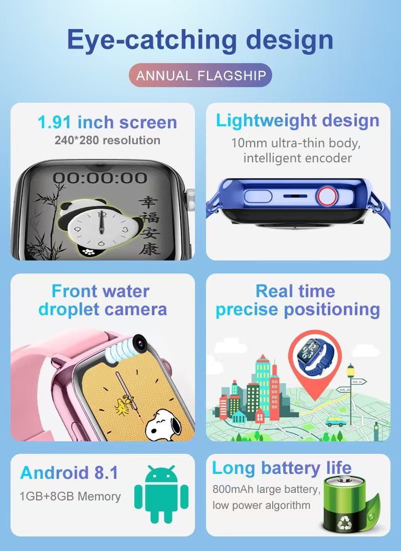 LT34 Kids Smart Watch 1.91 Inch Screen GPS LBS Location Face Unlock Make Friends