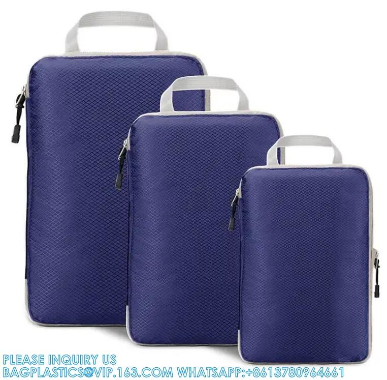 Compression Packing Cubes Luggage Organizer With Double Zipper Travel Portable Storage Bag Washable Space Saver