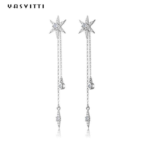 73.5mm 0.1oz Sterling Silver Jewelry Earrings S925 Silver Star Diamond Tassel