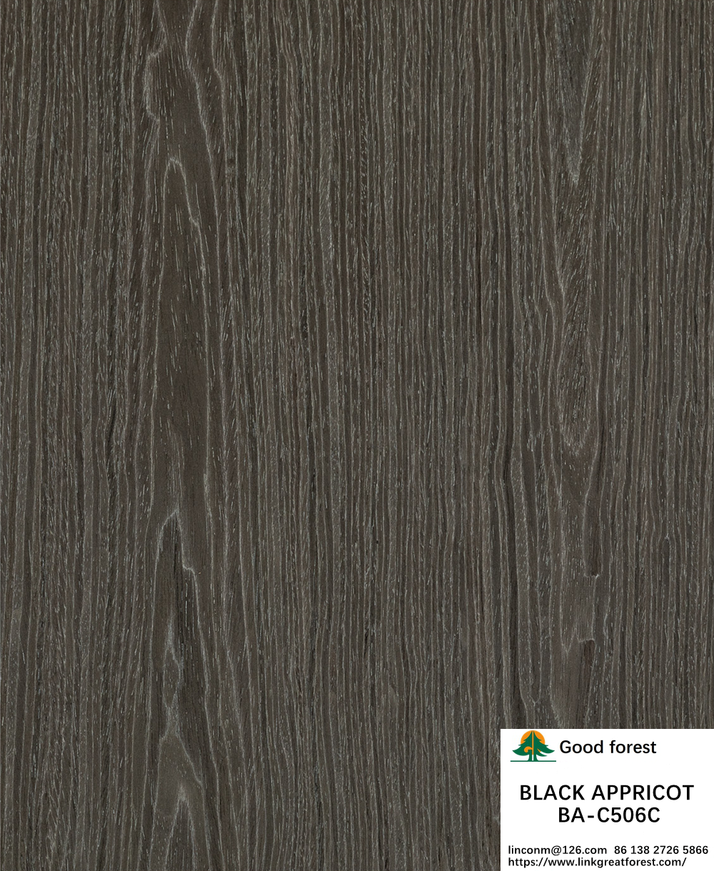 Top A Engineered Wood Veneer Washed Black Appricot Crown Grain Dark Color For Hotel Cabinet Decoration