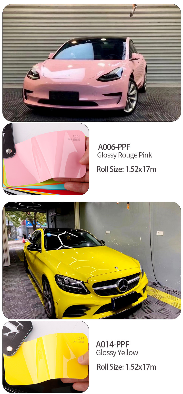 1.52x15m TPU Glossy white Vinyl Air Bubble Free Wrapping Glossy Sky Grey Paint Protection Smart Tint PPF Car Color Changing Film TPU tph PPF color