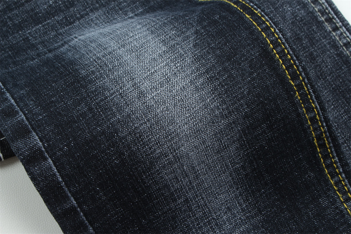 Dark Blue Grey Crosshatch Slub Cotton Spandex Denim Fabric For Jeans