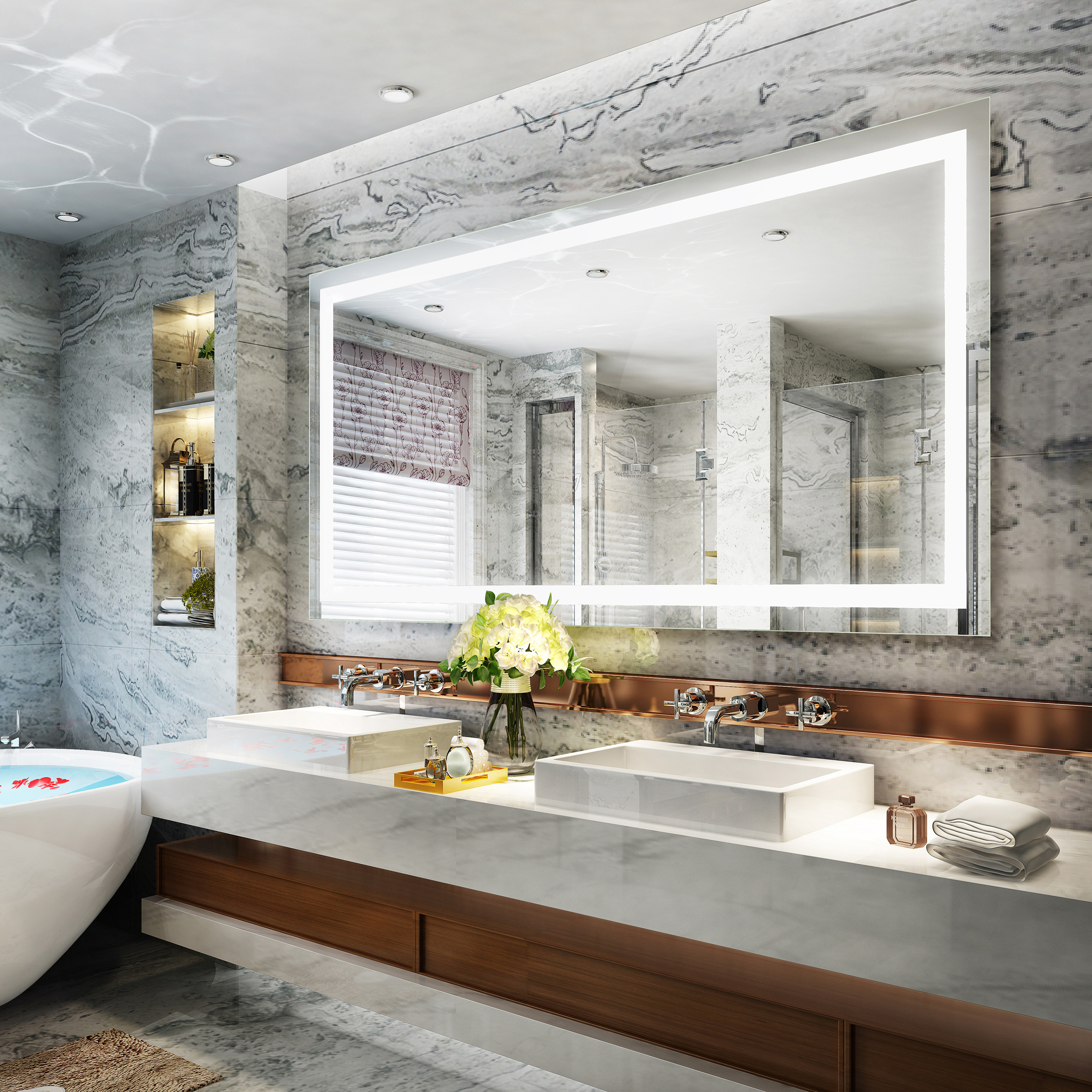LED Wall Mounted Dressing Mirror With Lights High Definition For Hotel
