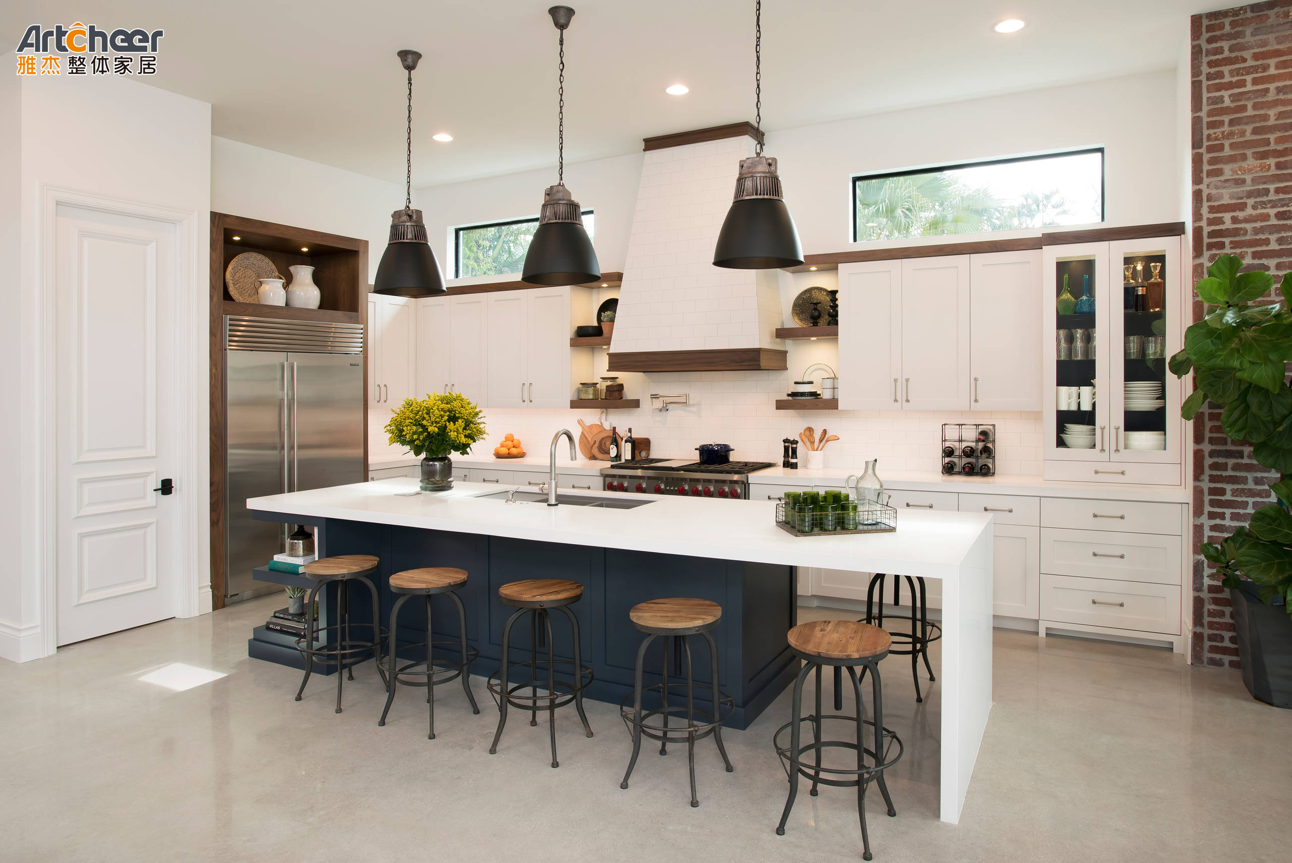 2023 Customized Size Modern Melamine Board Kitchen Cabinet with Island Table Interior