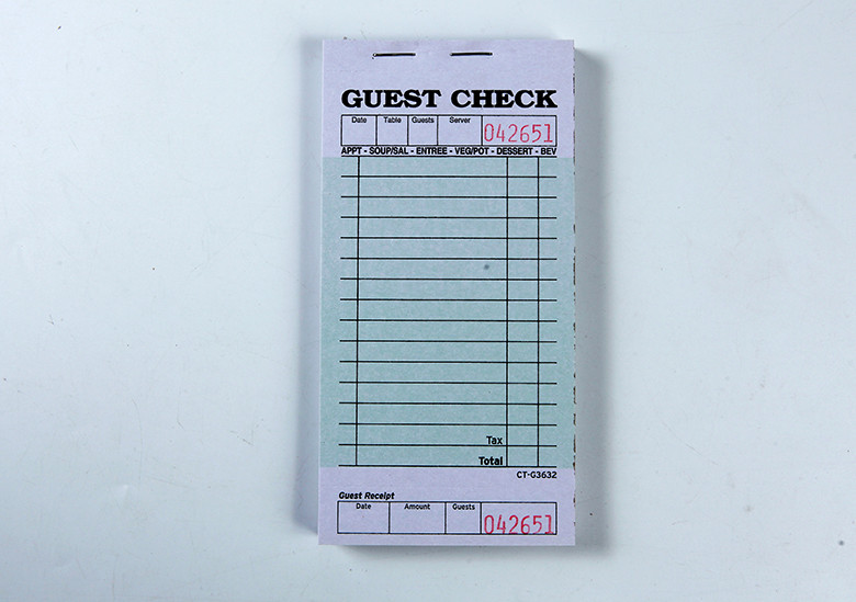Green color single part guest check docket books waitor pads CT-G3632 for restaurant