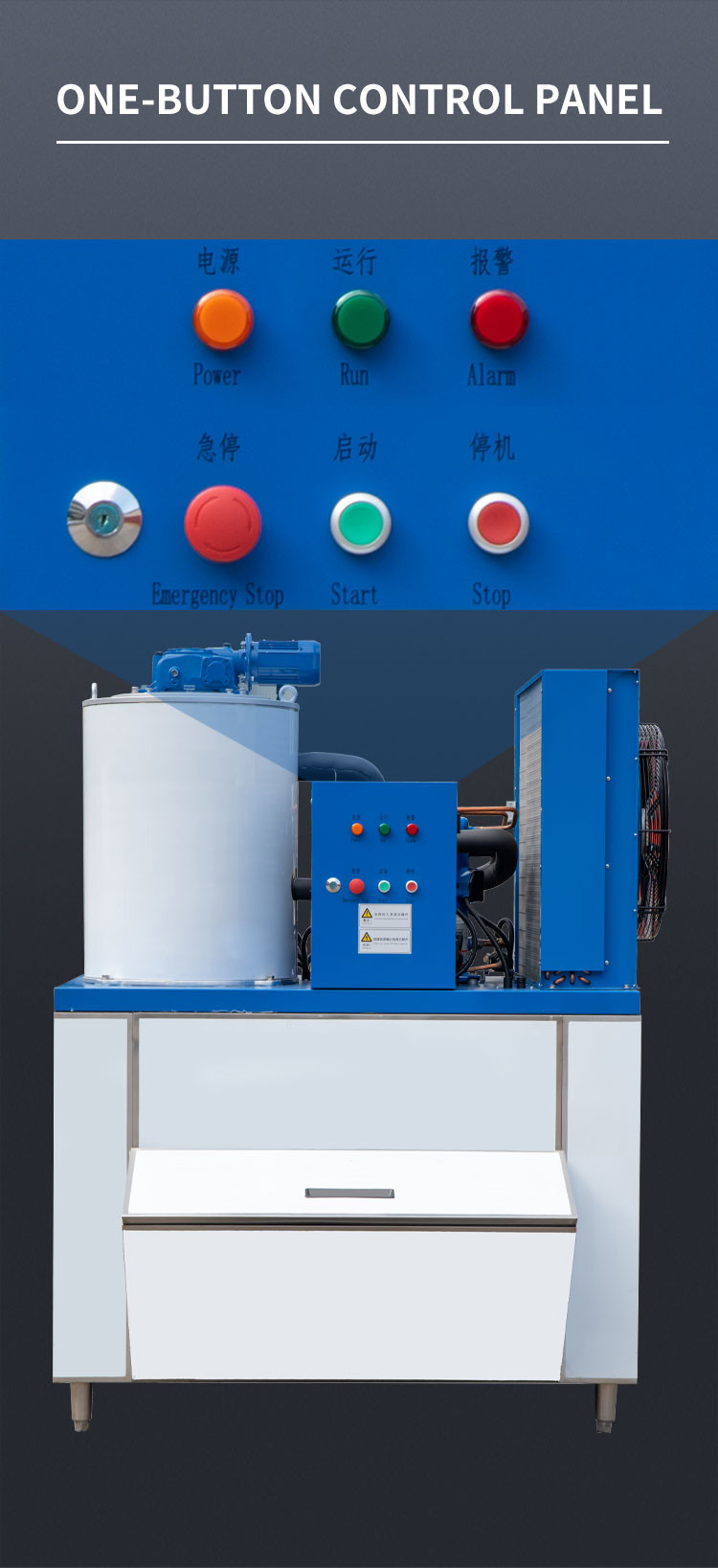 Stainless Steel Geneglace Flake Ice Machine 1 Ton Frosty Snow Cone Machine Air Cooling