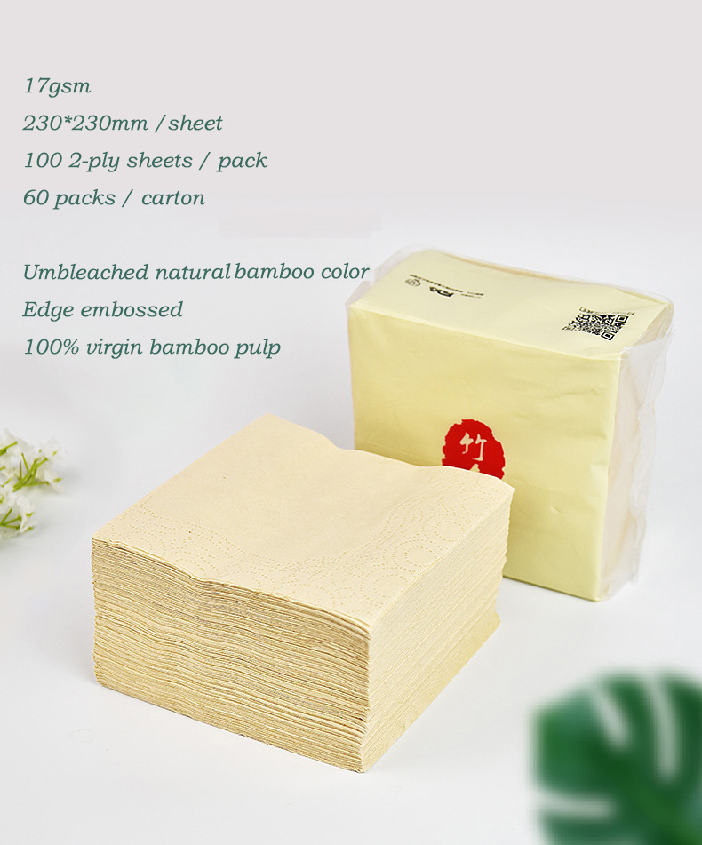 Durable 2 Ply Unbleached Paper Napkins , Sustainable Large Paper Serviettes