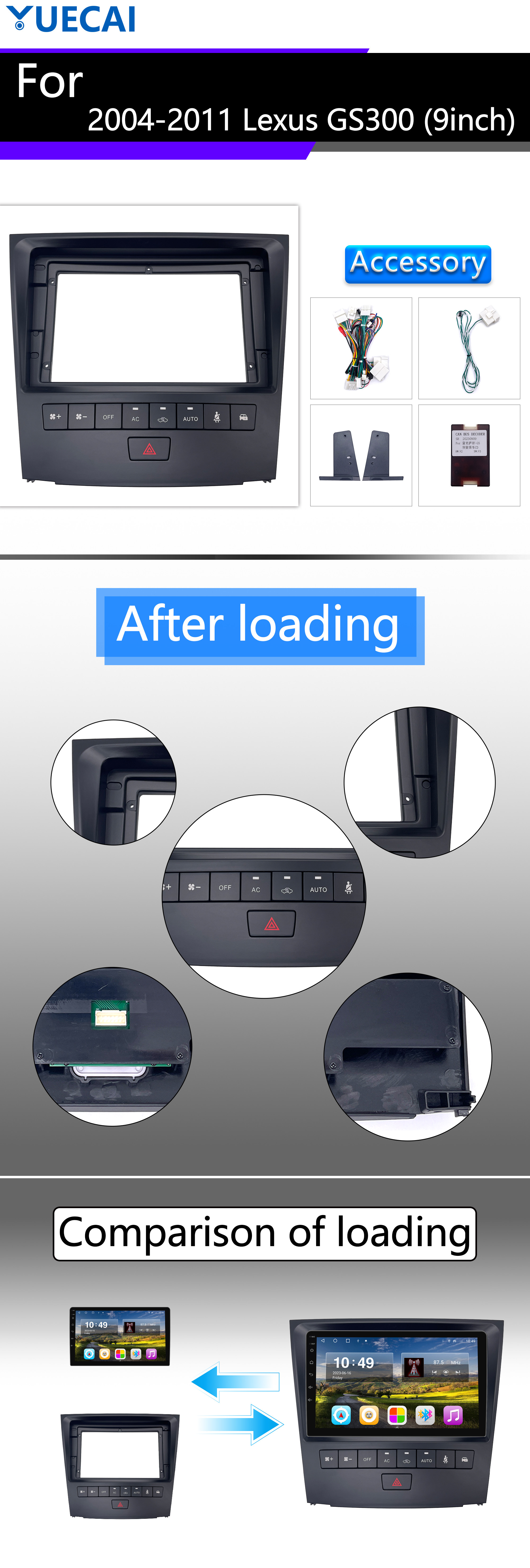 2004-2011 GS300 Lexus Android Head Unit With Plastic Frame