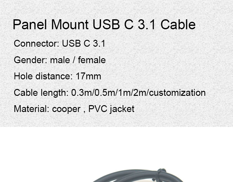 30cm 50cm Screw Panel Mount Male to Female USB Type C 3.1 Extension Cable