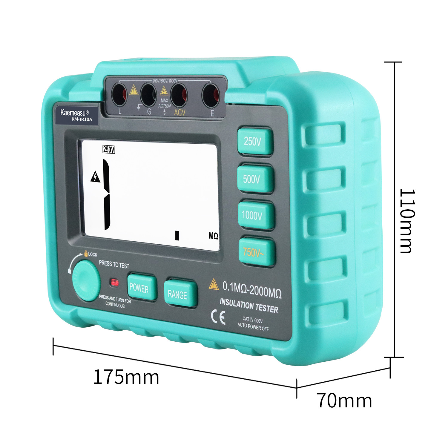 kaemesau 1999 Count Display Insulation Resistance Tester 250V 500 V 1000 V Overload Protection Digital Insulation Resistance Tester IR10A