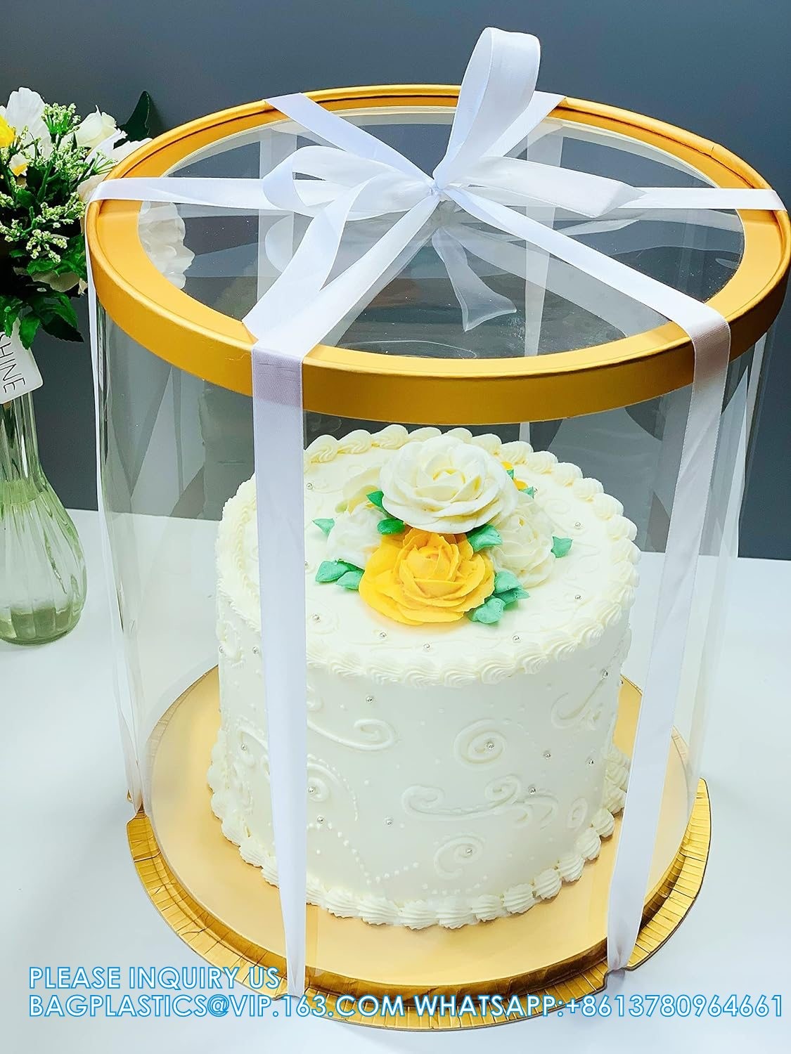Tall Clear Cake Boxes With Ribbon - Gold Round Clear Cake Box For Birthday Cake | Wedding Cake Transparent Cake Box