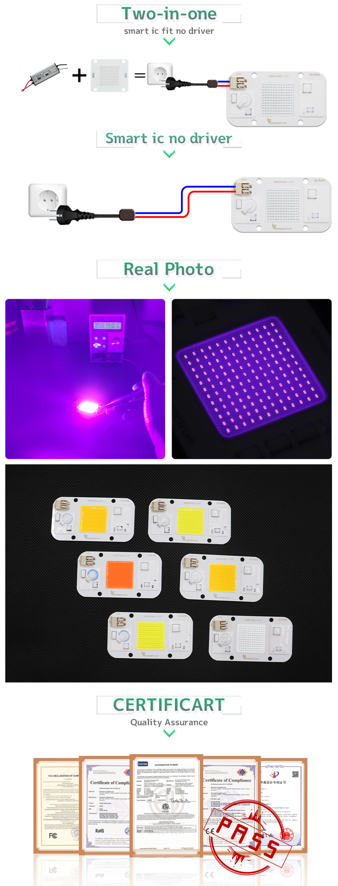 50W 395nm UV LED Chips 110V 220V High Lumen No Flicker Energy Saving