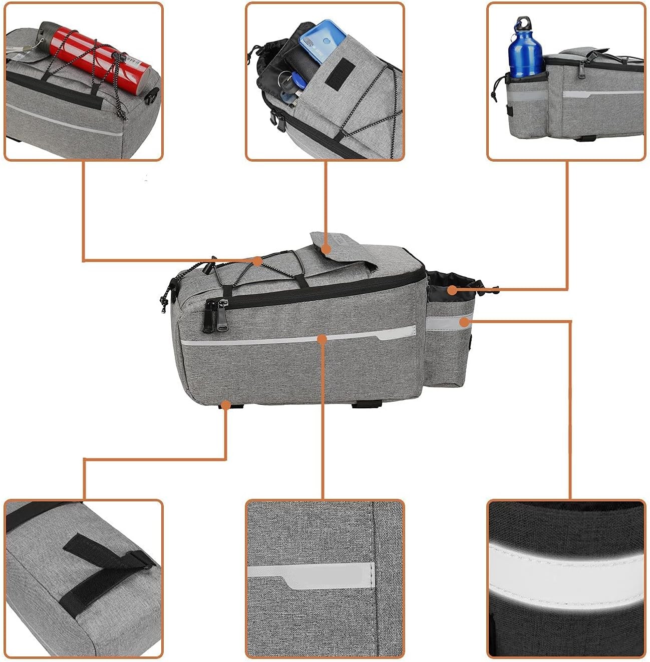 Bike Rear Rack Bag 10L Insulated Bike Trunk Cooler Reflective Bicycle Rear Seat Cargo Bag Water Resistant Bike
