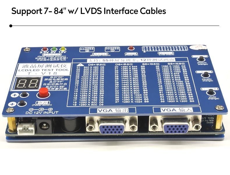 Laptop TV LED LCD Panel Tester Support 7- 84" W LVDS Interface Cables Inverter