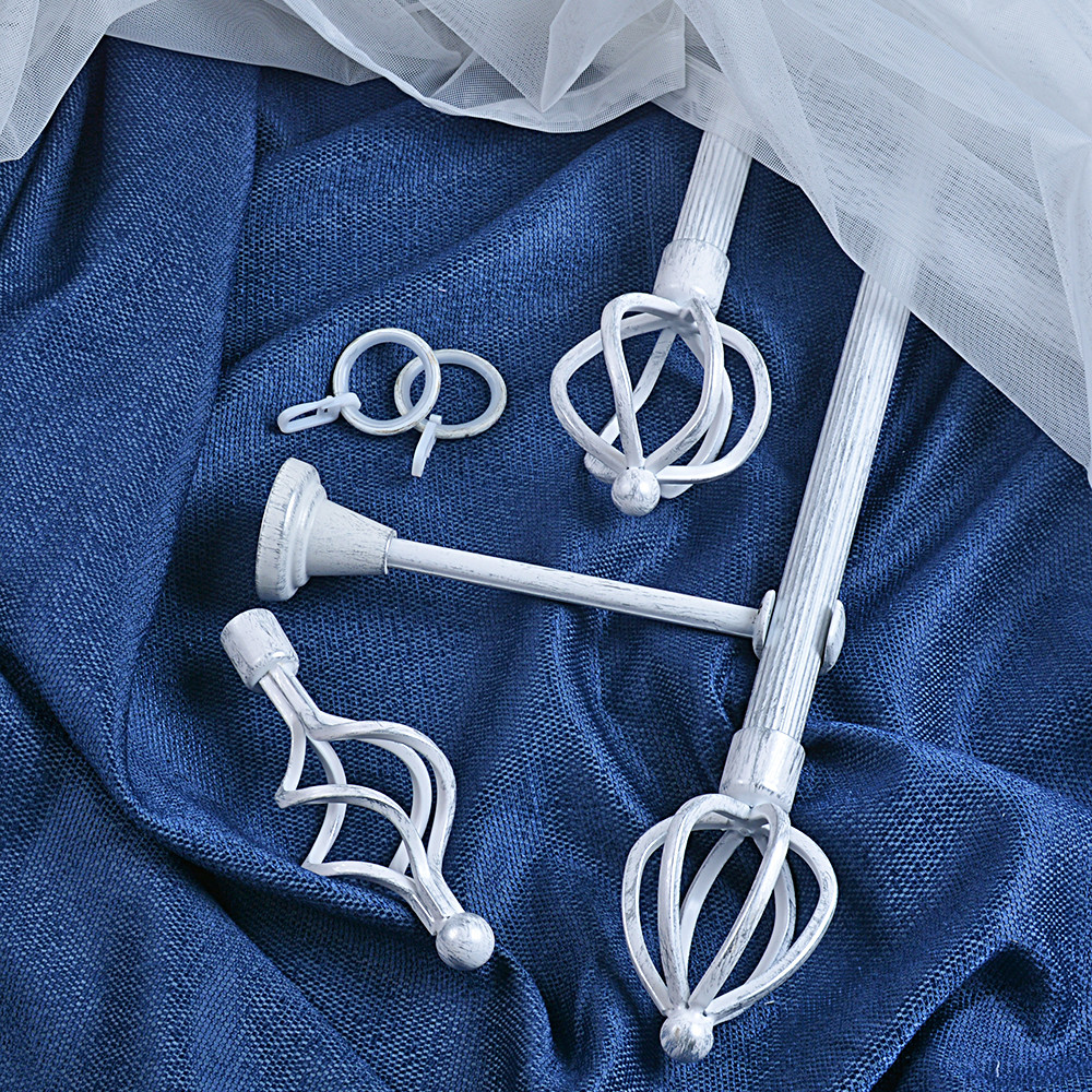 White Sliver 19mm Iron Curtain Rod Set Windows Steel Curtain Pole