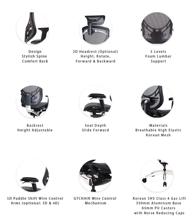 High Back Lumbar Support Adjustable Computer Chair 3D Paddle Shift Control System