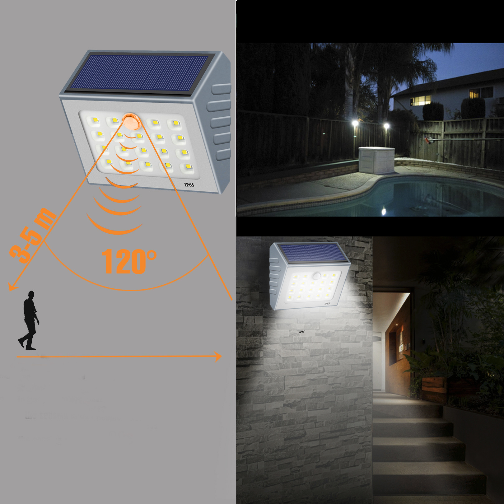 Solar Motion Sensor Light Outdoor, 19 LED Wall Light Solar Powered Garden Light, Waterproof Wireless Security Lights