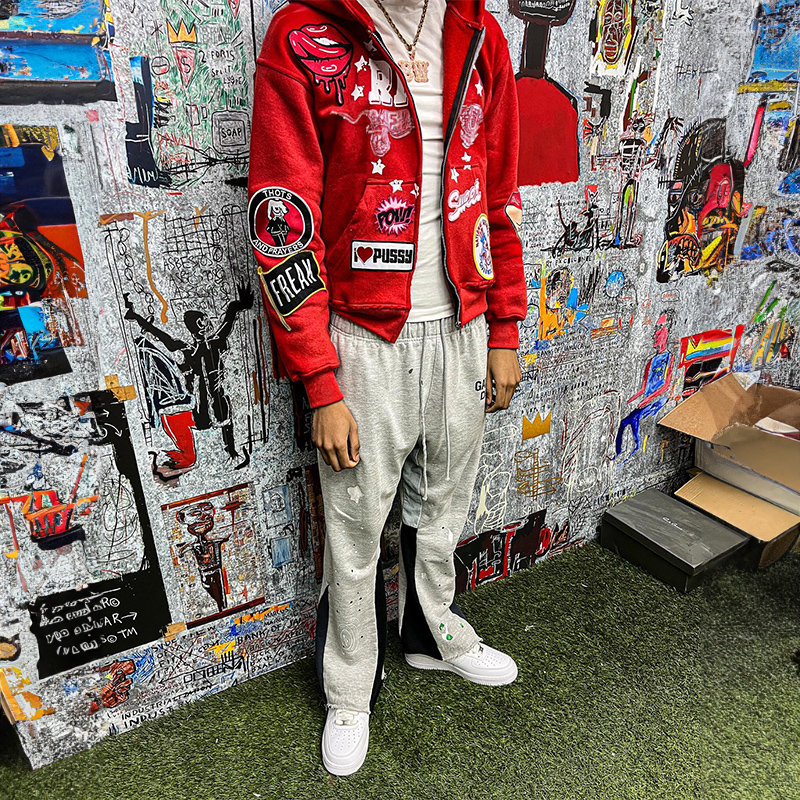 Autumn Streetwear Mens Hoodies Embroidery Patch Zip Up Hoodie Jacket