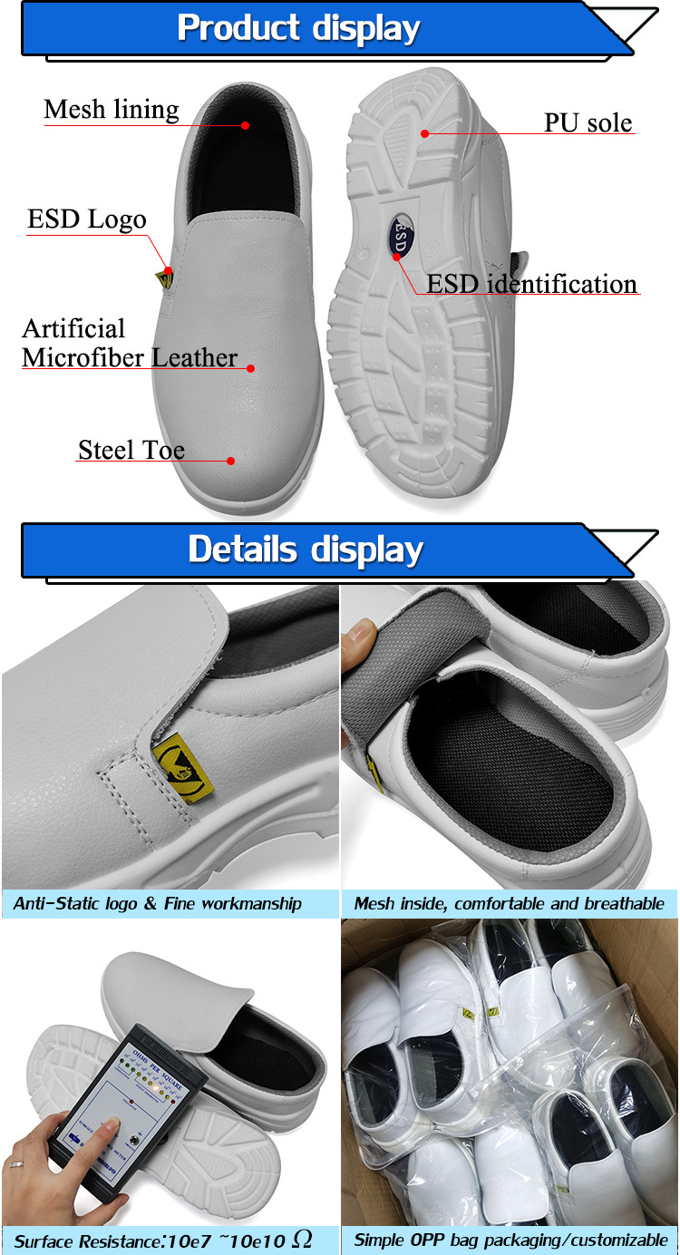 Cleanroom ESD Antistatic White Steel Toe Breathable Safety Shoe ESD Anti-Static Shoes