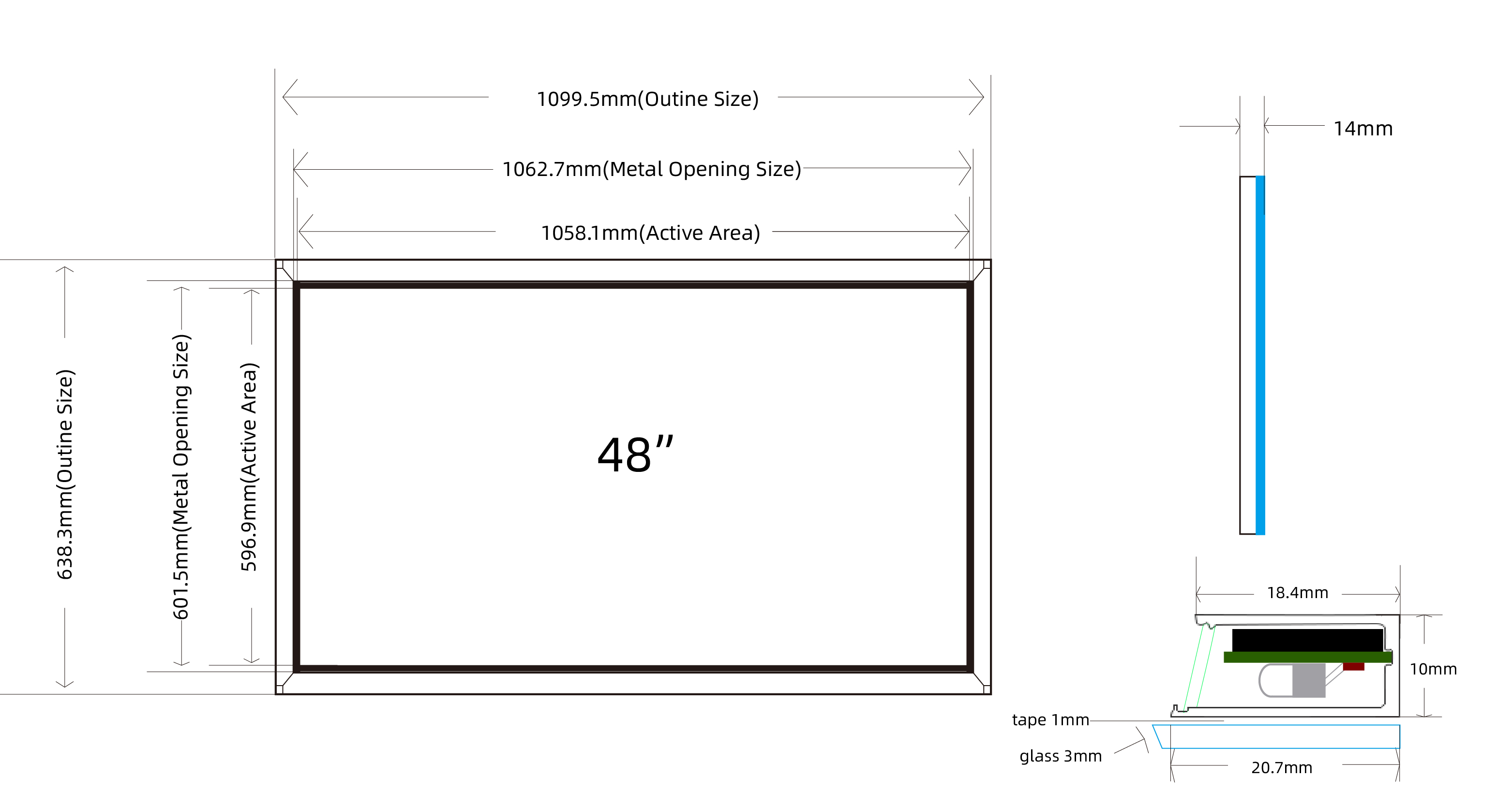 48 Inch IR Touch Screen Panel Aluminum Frame 10 Points Size Customized