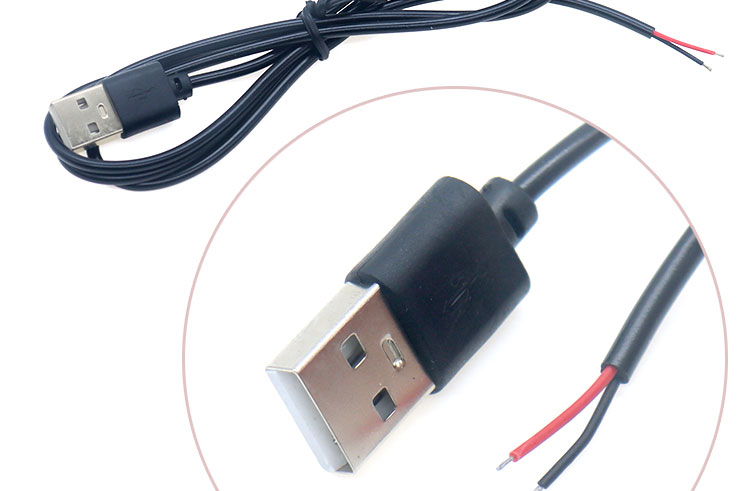 High Quality 5V USB 2.0 A Male to Open Stripped Bare 2pin Wires End Pigtail Cable for LED Light Strip Lamp