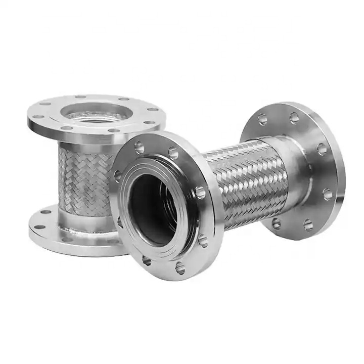 Flexible Metal Corrugated Pipe with Flange Connection Silver Stainless Steel 304 316 Hose
