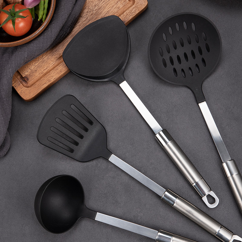 Kitchen tools utensils set with Nylon head Stainless steel handle fork ladle sollted turner Pasta Server