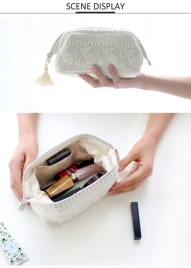 Custom Lady Natural Tassel Lace Portable Makeup Cosmetic Bag Small