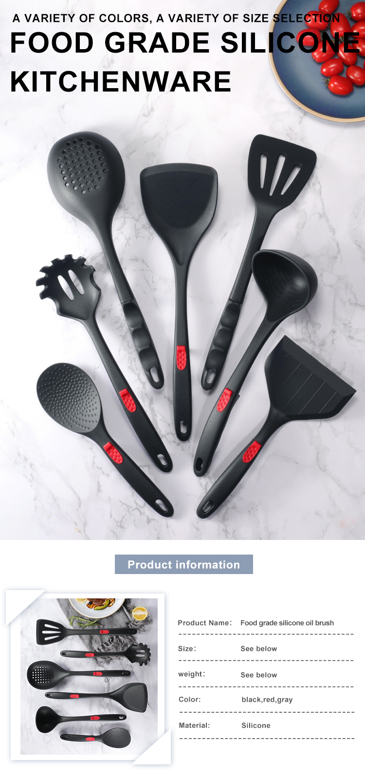 Ergonomic 7pcs Multifunctional Silicone Kitchen Utensil Set