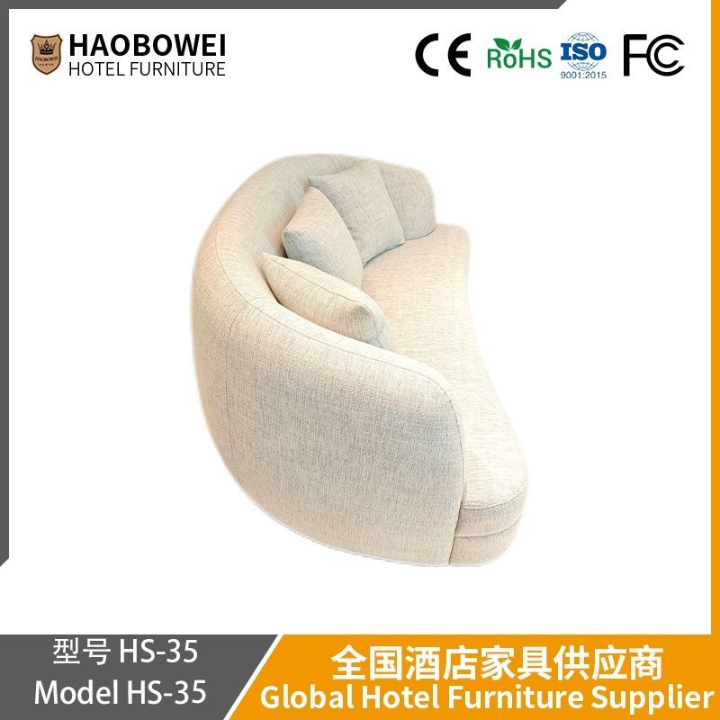Modern Italian Minimalist Sofa for Small-Sized Living Room and Reception Area. White Cream Style Curved Sofa Made of Cat Scratch-Resistant Leather Cloth.