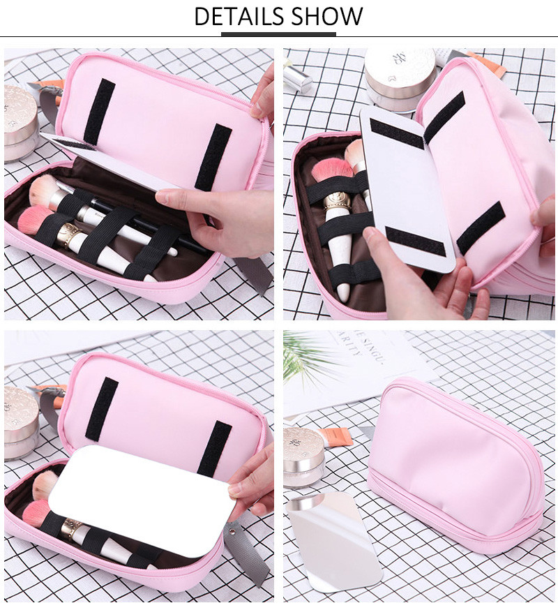 Artist Double Zipper Travel Mirror Polyester Cosmetic Bag