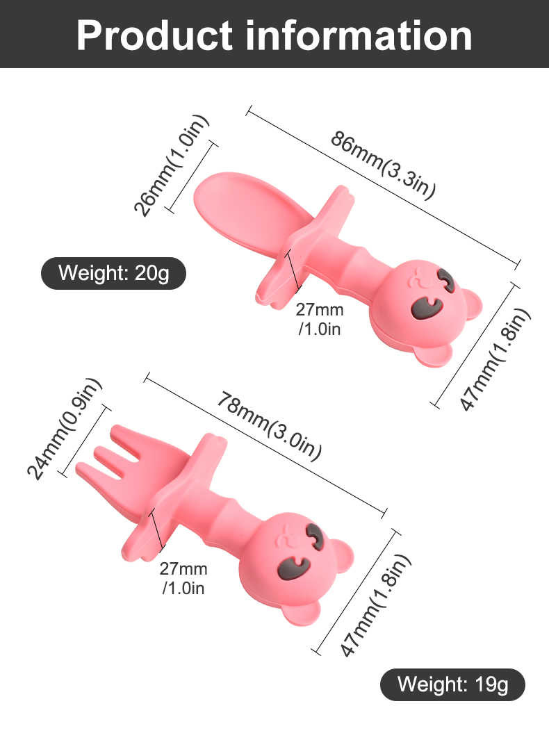 Panda Baby Silicone Spoon And Fork Cartoon Silicone Feeding Spoon