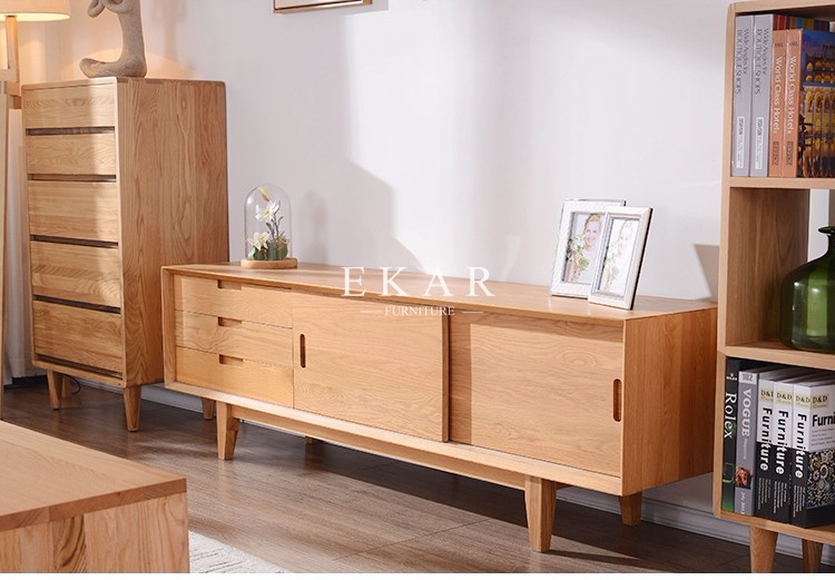 Nordic Simple Sliding Doors New Model Oak Wood Modern TV Stand