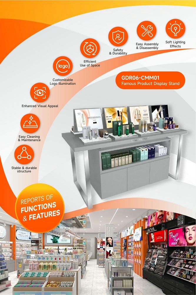 GDR06-CMM01 Beauty Display Stand with Compartmentalized Display Space and Luxurious Style for Mall Promotion Area