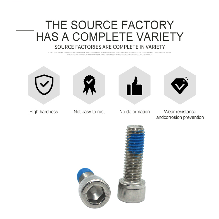 Stainless Steel SS304 Hexagon Socket Head Bolt with Blue Coating Nylon Lock Screw Cap