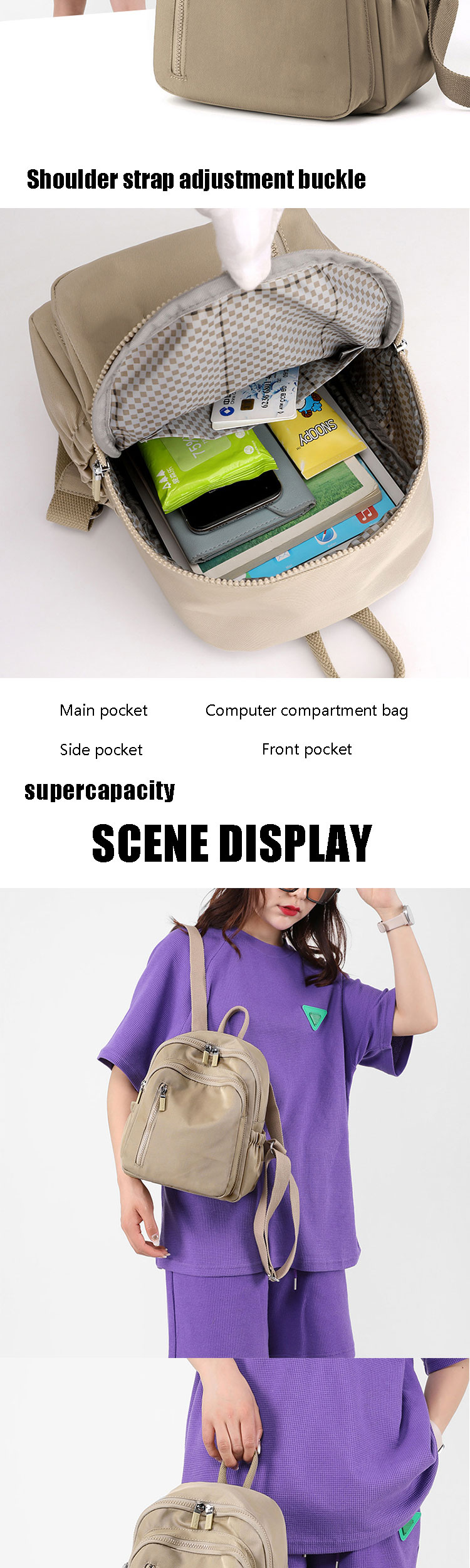 Fashion Vintage Nylon Shoulder Backpack Travel Rucksack Sling Notebook Bag For Women