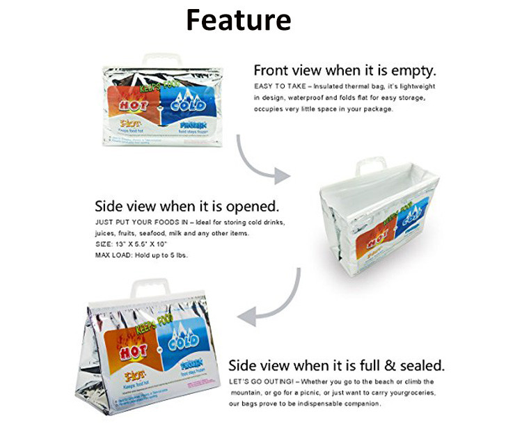 30lbs Hot And Cold Insulated Bags , Aluminum Foil Takeaway Carrier Bags