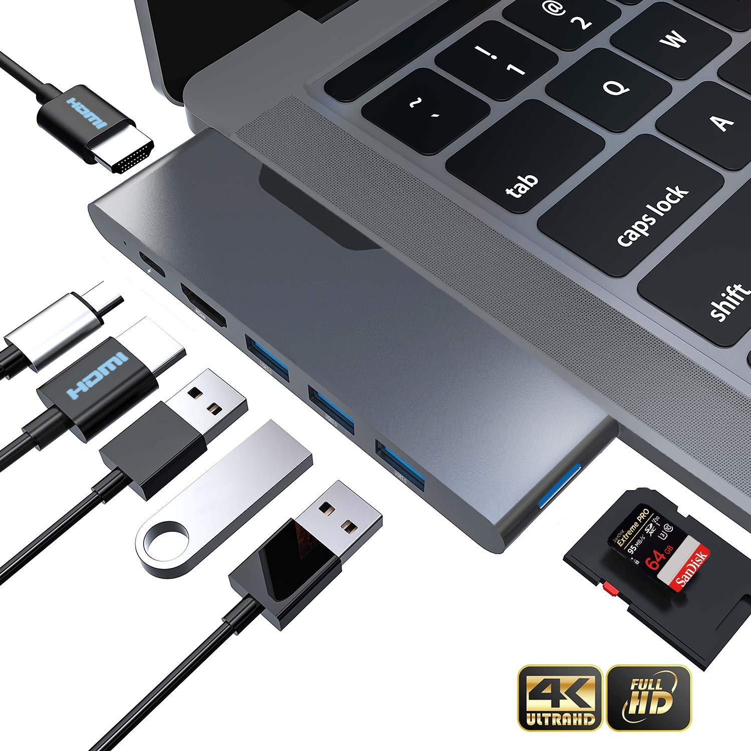 hdmi multiport adapter 8 In 1 Dual Conector Usb Type C Hub Docking Station Sd Tf Card Reader 4k Video Usbc