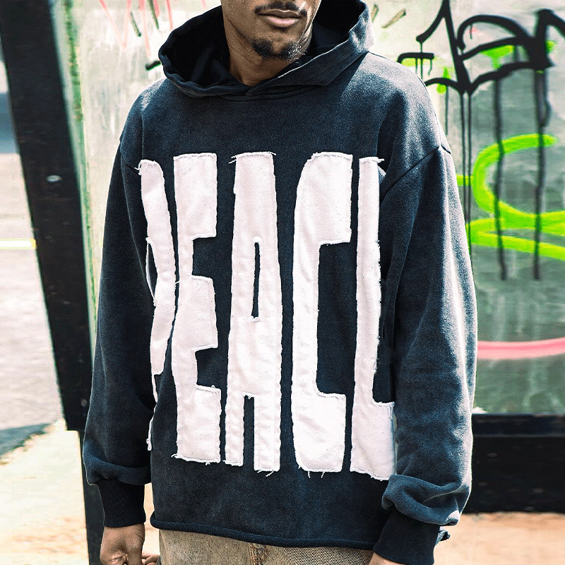 Custom 3D Embossing Logo Oversized Acid Wash Hoodie Embroidered Pullover Hoodies