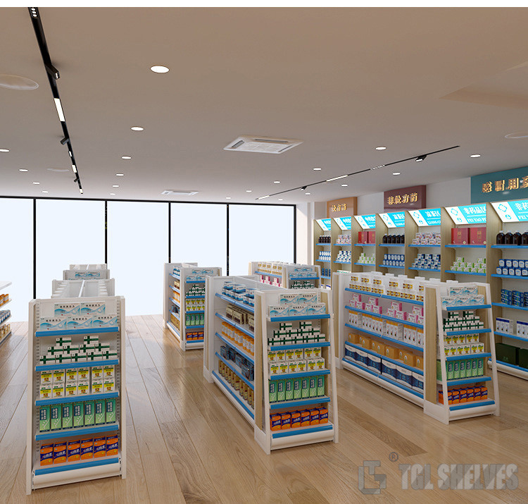Single Sided Medicine Store Rack , OEM Display Racks For Pharmacy Morden Style