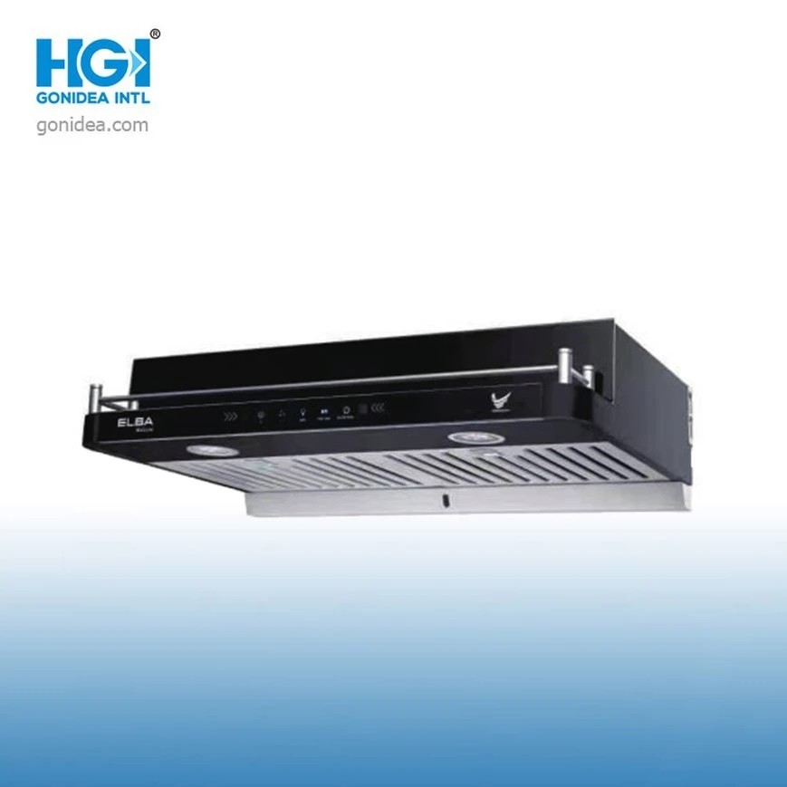 Black Kitchen Ventilating Fan Slim Profile Range Hood Wall Mounted