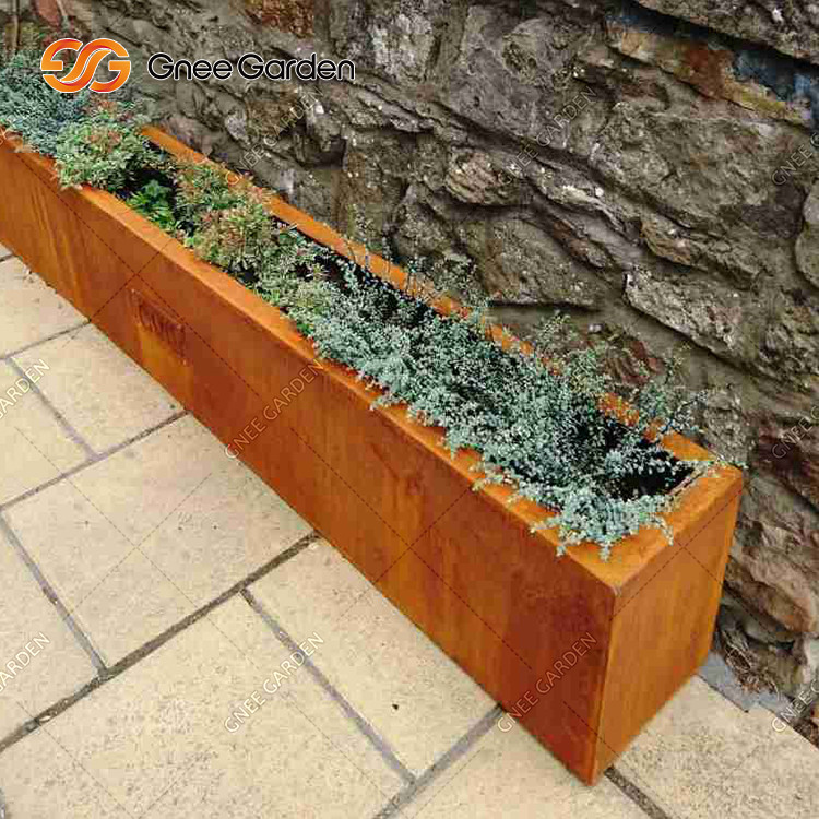 Large Sized Metal Steel Plant Pots Modern Design Long Box Corten Steel Planter