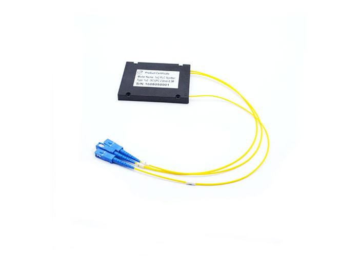 Plastic ABS Box Plc Splitter Black , FTTB 1X2 PLC Splitter With 2M / 3M Cable