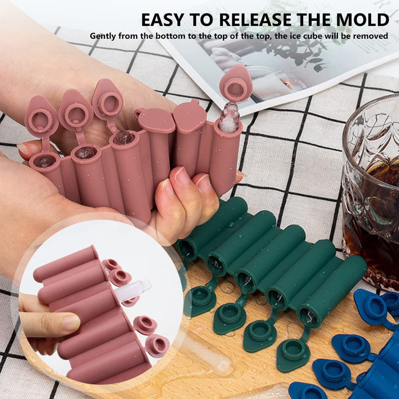 Easy Release Blue Silicone Mini Ice Cube Trays 6 Cavity Molds for Chilling Whiskey Cocktail Stackable Kitchen Accessories