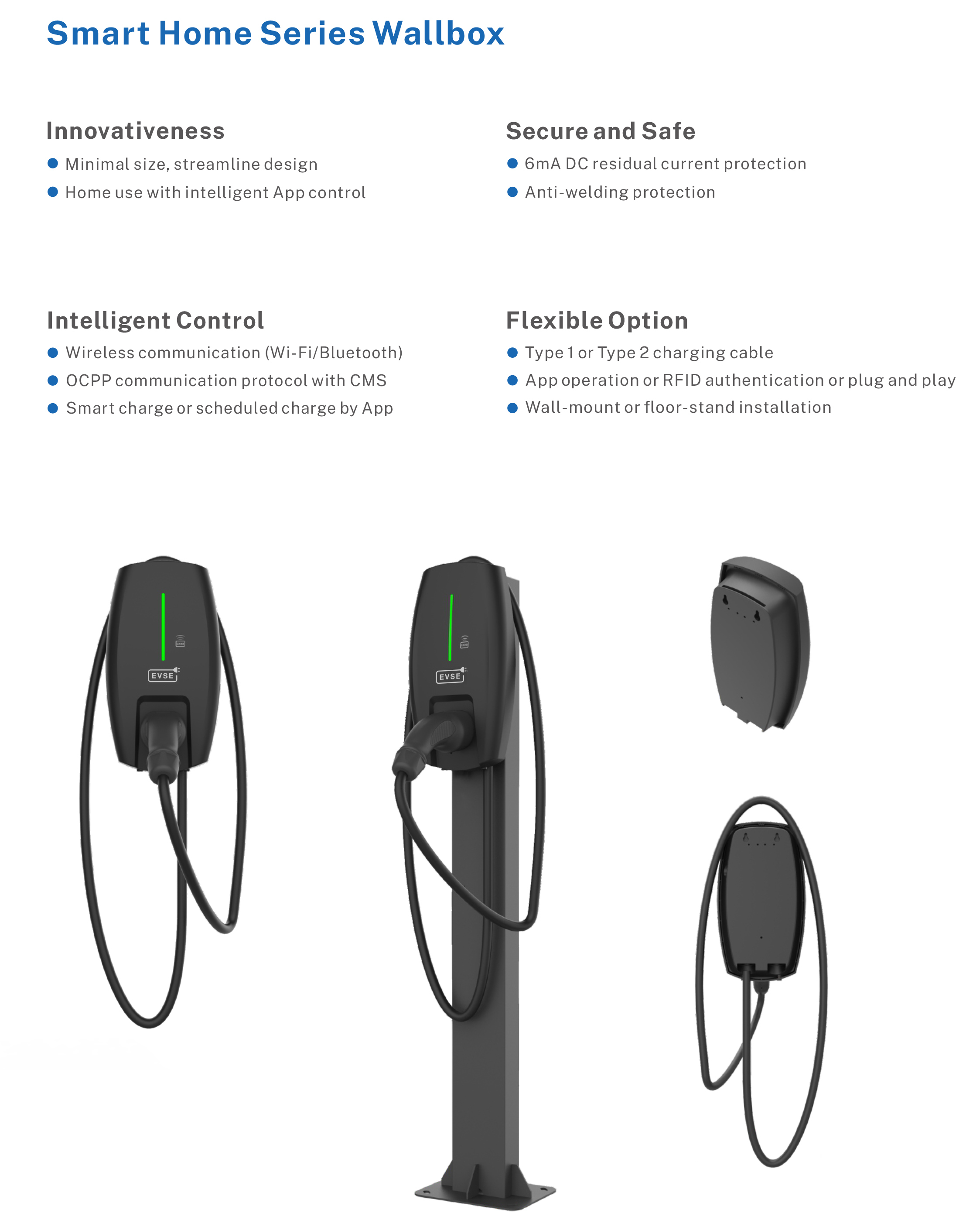 Auto 16A 3 Phase Electric Vehicle Charging Station EVSE Wallbox with Type 2 Cable