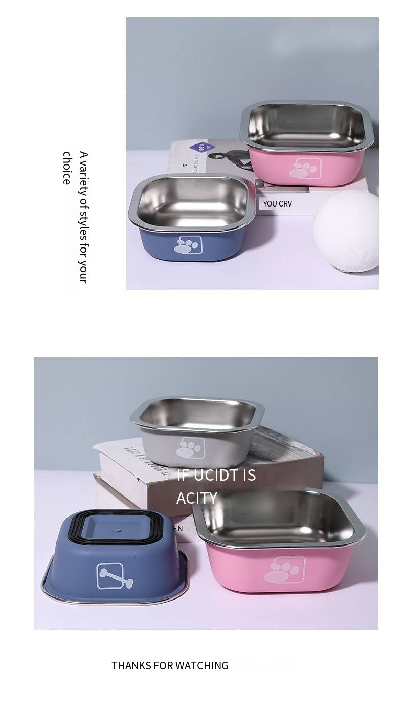 Pet Stainless Steel Dog Bowl Tableware Anti-Tip Double-Layer Stainless Steel Cat Drinking Bowl