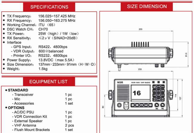 13.8VDC 25W VHF Radiotelephone Class A DSC Marine GPS Navigation Systems