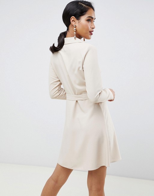 custom made fashion beige mini shirt dress with buttons
